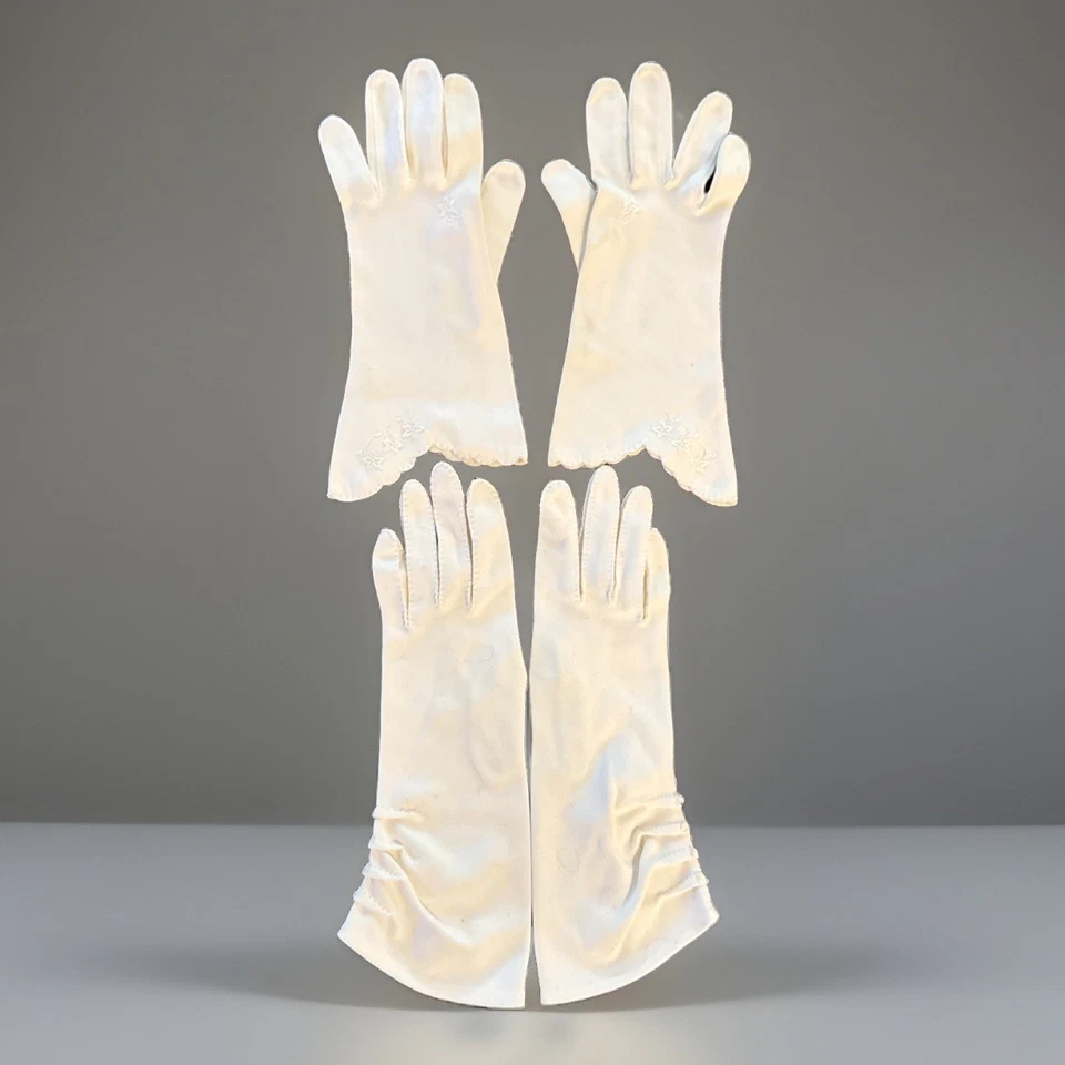 2 Pares Guantes de Vestir De Colección Tela Blanca Boda Formal Cóctel Sin Etiqueta de Talla Foto 1 de 4