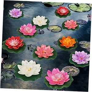 12 Pcs Artificial Floating Foam Lotus Flower with Water Lily Pad, Lifelike - Picture 1 of 8
