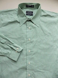 NAUTICA Dress Shirt Size 17 32/33 Long Sleeve Green Check Pattern Mens Button  - Picture 1 of 7