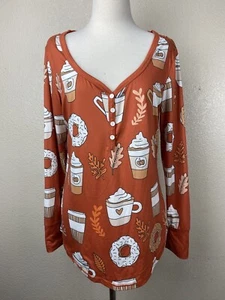 WOMENS JORDAN JAMMIES LONG SLEEVE ORANGE FALL THEMED PAJAMA TOP Size L - Picture 1 of 9