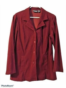 Notations Womens Suit Blazer Red Stretch Long Sleeve Button Notch Lapel Pocket L - Picture 1 of 8