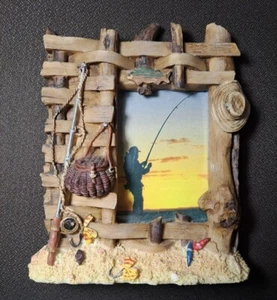 Fishing Theme Picture Frame 6”T, 5 1/4"W, 1”D. Perfect Gift for Dad or Fisher - Picture 1 of 9