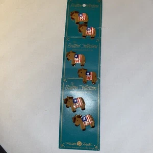 Hand painted Flat 2-hole Mill Hill Buttons Stars & stripes Brown Pony 1”X .75” - Picture 1 of 2