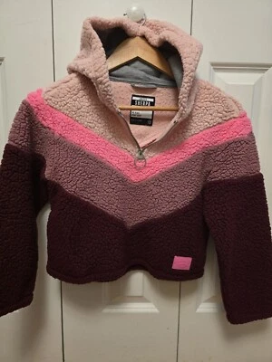 Justice Girls Sherpa Hoodie Blue Dip Tie Dye Quarter Zip Pockets Logo Size 7/8 - Image 1 of 4