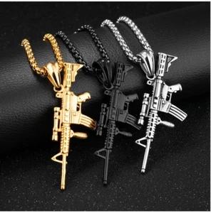 Men's Machine Gun AR Rifle pendant necklace 24" 3 colors - Picture 1 of 4