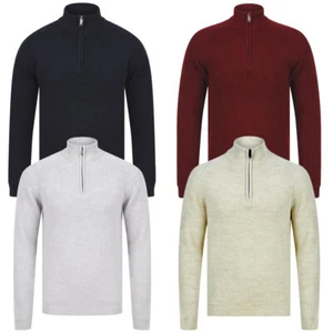 Dissident Men's Jumper Wool Blend Funnel Neck Rib Knit Quarter Zip Sweater Top - Picture 1 of 12