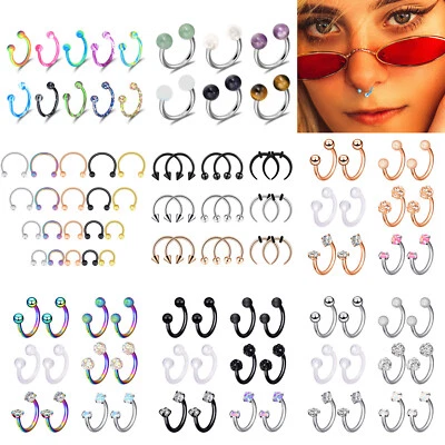5-24PCS Horseshoe Septum Ring Steel Nose Hoop Cartilage Earring Retainer 14G 16G - Image 1 of 4