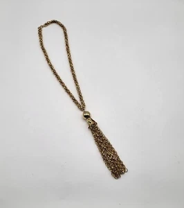 Vintage Tassel Necklace Gold Toned Metal Costume Jewelry - Picture 1 of 10