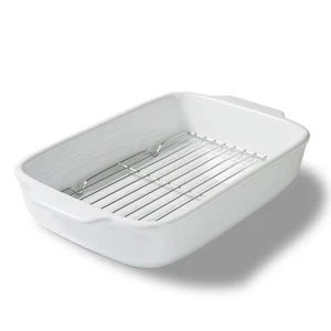 Ceramic Baking Dish with Rack 13x9 Inches Rectangular Roasting Pan Bakeware C... - Picture 1 of 7