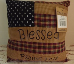 VHC Pillow 10" x 10" Patriotic Patch Quilted Embroidered Blessed Psalms 33:12 - Picture 1 of 4