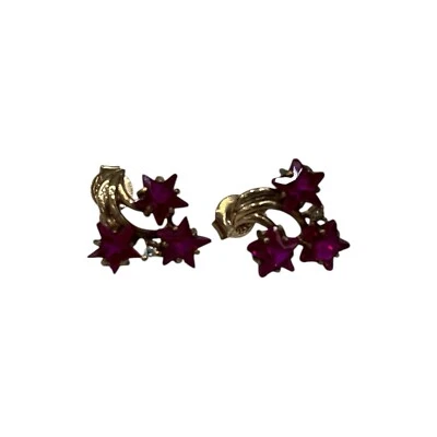 9ct 9K Yellow Gold Created Red Ruby Star Cluster Stud Earrings 2.25 Grams. New - Image 1 of 4