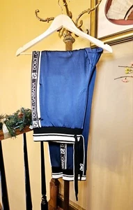 Dolce Gabbana Logo Stripe Track Pants Blue W/White & Black Handmade Italy $1,395 - Picture 1 of 9