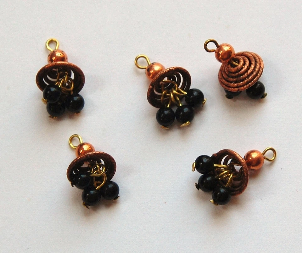 Vintage Coiled Copper Top with Black Glass Beads Drops chr169 - Image 1 of 1
