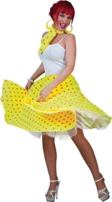 Falda Calcetín Hop Amarillo Lunares Años 50 Retro Vestido Elegante Halloween Adulto Disfraz Foto 1 de 2