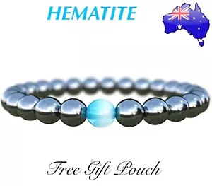 Natural Hematite Stone Blue Bead Stretch Bracelet Anti-Stress Anxiety Worry Gift - Picture 1 of 12