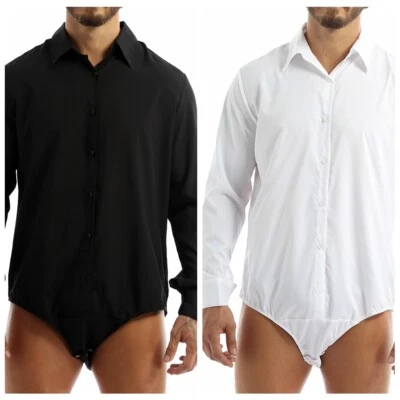 Men Long Sleeve Latin Ballet Dance Modern Ballroom Leotard Bodysuit Shirt Top - Image 1 of 4