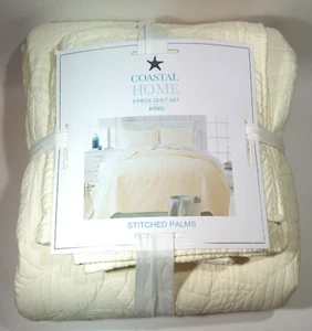 Coastal Home palm tree Coastal 3-Piece Taupe Textured Quilt Set for king size - Picture 1 of 6