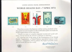 UN United Nations Souvenir Cards Scott #1 M NH 1972 World Health Day - Bild 1 von 1