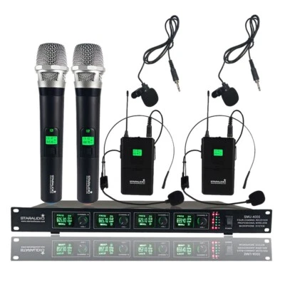 Wireless UHF Mic System Studio Handheld & Headset Dynamic Karaoke DJ Microphones - Image 1 of 4