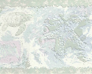 SEAHORSE TURTLE & SEA SHELL WALLPAPER BORDER B0443 - Picture 1 of 2