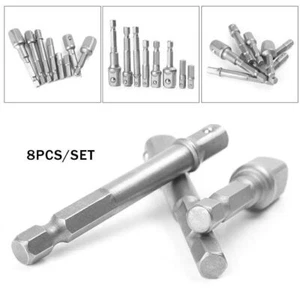 8X Socket Adapter Set Hex Shank to 1/4 3/8 1/2" Impact Driver Drill Bits Bar Set - Picture 1 of 10