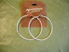 New Arizona Jean Silver Metal Texture Hoop Earrings For Pierced Ears