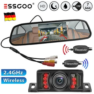 ESSGOO 4,3'' Espejo Retrovisor Monitor Con Matrícula Cámara De Retroceso Inalámbrica Radio - Imagen 1 de 12