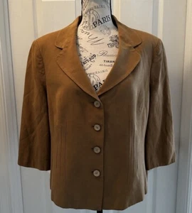 Vintage MINUET Blazer Camel Tan 3/4 Sleeve Linen Silk Blend US Size 14 Euro 18 - Picture 1 of 17