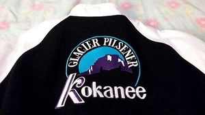 RARA GIACCA VARSITY VINTAGE KOKANEE BEER GLACIER PILSNER PELLE E LANA TAGLIA L - Foto 1 di 12
