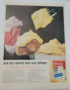 1961 Carnation Instant Nonfat Dry Milk Magic Crystals Whipped Juice Print Ad  - Picture 1 of 3