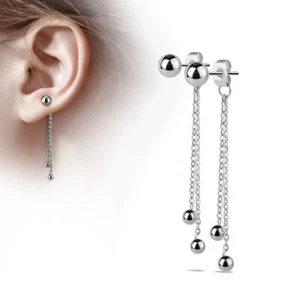 Ohrringe Paar Edelstahl 5 mm Kugelstecker mit frei fallender Kugel und Ketten - Bild 1 von 1