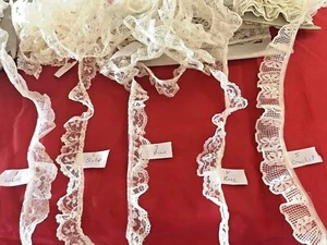 Vintage Ruffled Lace Variations Beige, Cream, White 1" by the yard -you choose! - Picture 1 of 17