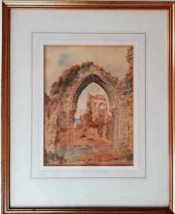 ORIGINAL WATERCOLOUR - CIRC. 1830 - RUINED ABBEY - SIGNED WITH INITIALS H.E.P. - Picture 1 of 18
