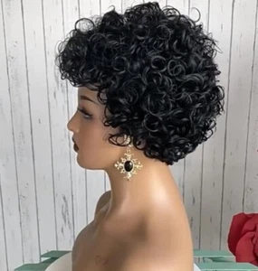 Women Short Afro Fluffy Curly Wigs Natural Wig Black Short Curly Synthetic Hair - Picture 1 of 9