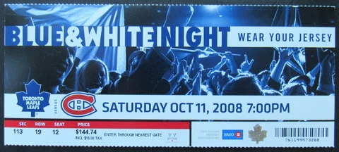 2008 Air Canada Centre NHL 1st Game Regular Season Ticket Toronto vs Montreal Cover