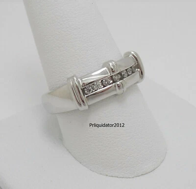 1/5CT MENS NATURAL DIAMOND MILGRAIN WEDDING BAND RING 10K WHITE GOLD - Image 1 of 4