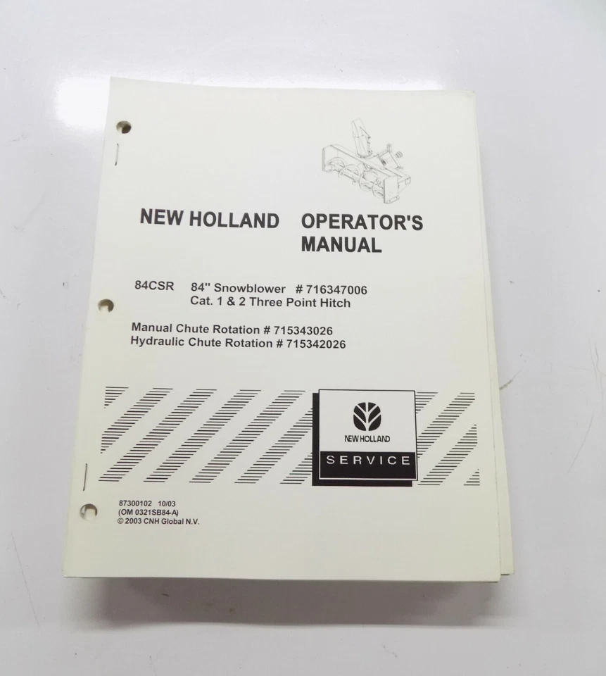 New Holland Operators Manual 84CSR 84" Snowblower  87300102 - Image 1 of 1