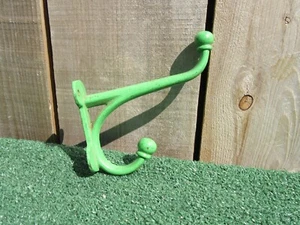 Vintage Cast Iron Grass Green Double Wall Coat Hat Hook - Picture 1 of 5