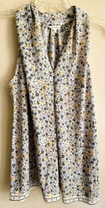 Max Studio Blue Yellow Green White Floral Drape Neck Sleeveless Blouse Large - Picture 1 of 7