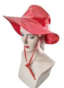 1960s Vintage Mod Red Vinyl Floppy Brim Hat - Picture 1 of 4