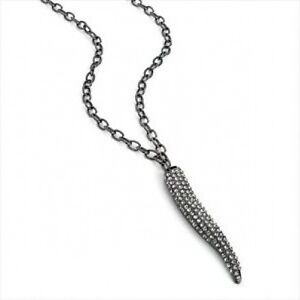Hematite Effect Bling Austrian Crystal Tribal Horn Tooth Tusk Pendant Necklace