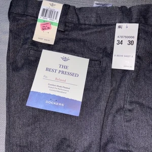 Dockers The Best Pressed Relaxed Comfort Khaki Pleated Pants 34x30 NEW - Picture 1 of 4