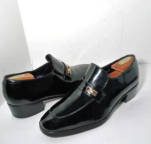 Mocasines Florsheim Royal Designer para hombre con logotipo placa charol negros 9,5D - Imagen 1 de 20