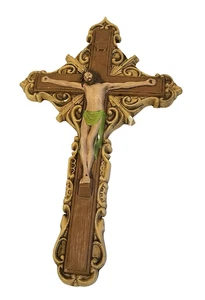 Crucifijo Cerámico Pintado a Mano Cruz Colgante Pared 12" Católico Cristiano Jesús - Imagen 1 de 4