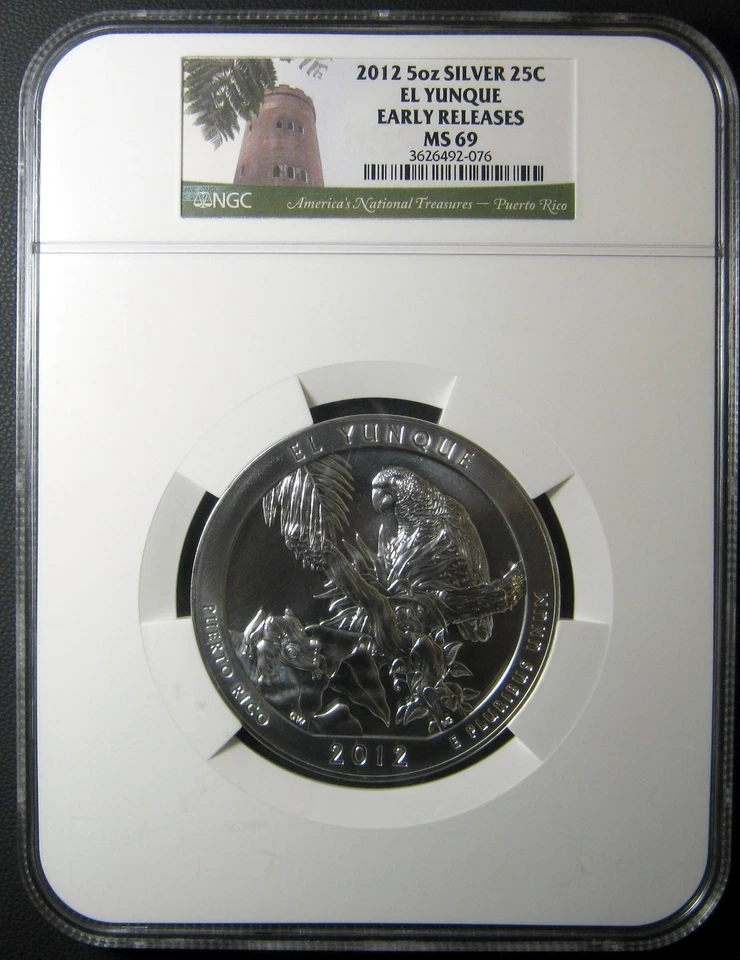 2012 EL YUNQUE PUERTO RICO.  ATB 5 OZ SILVER QUARTER.  NGC MS69 - Image 1 of 1