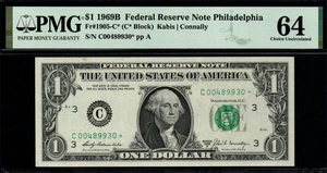 $1 1969B Philadelphia *STAR* PMG Choice Uncirculated 64 Federal Reserve Note! - Picture 1 of 2