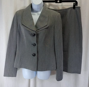 Le Suit Skirt Suit Womens Size 10 Gray 2 pc Single Breasted 3 Button Long Sleeve - Picture 1 of 21