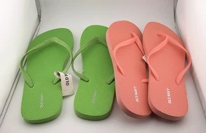 2 Pair Old Navy Flip Flops Green Orange Women Size 10 New With Tags - Picture 1 of 2