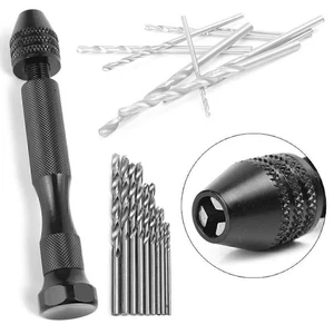 Mini Micro Handbohrmaschine mit schlüssellosem Bohrfutter +10 Spiralbohrer Drehwerkzeug Aluminium - Bild 1 von 11
