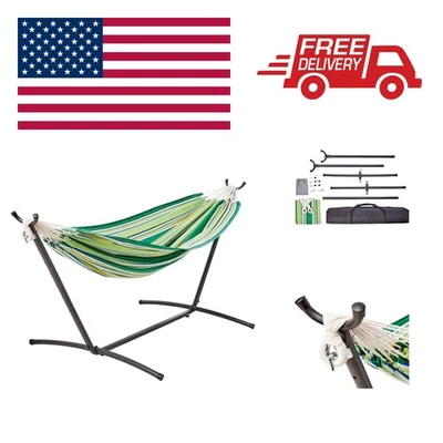 Hamaca doble con soporte de acero que ahorra espacio de 9 pies y estuche de transporte, 450 lb... Foto 1 de 4